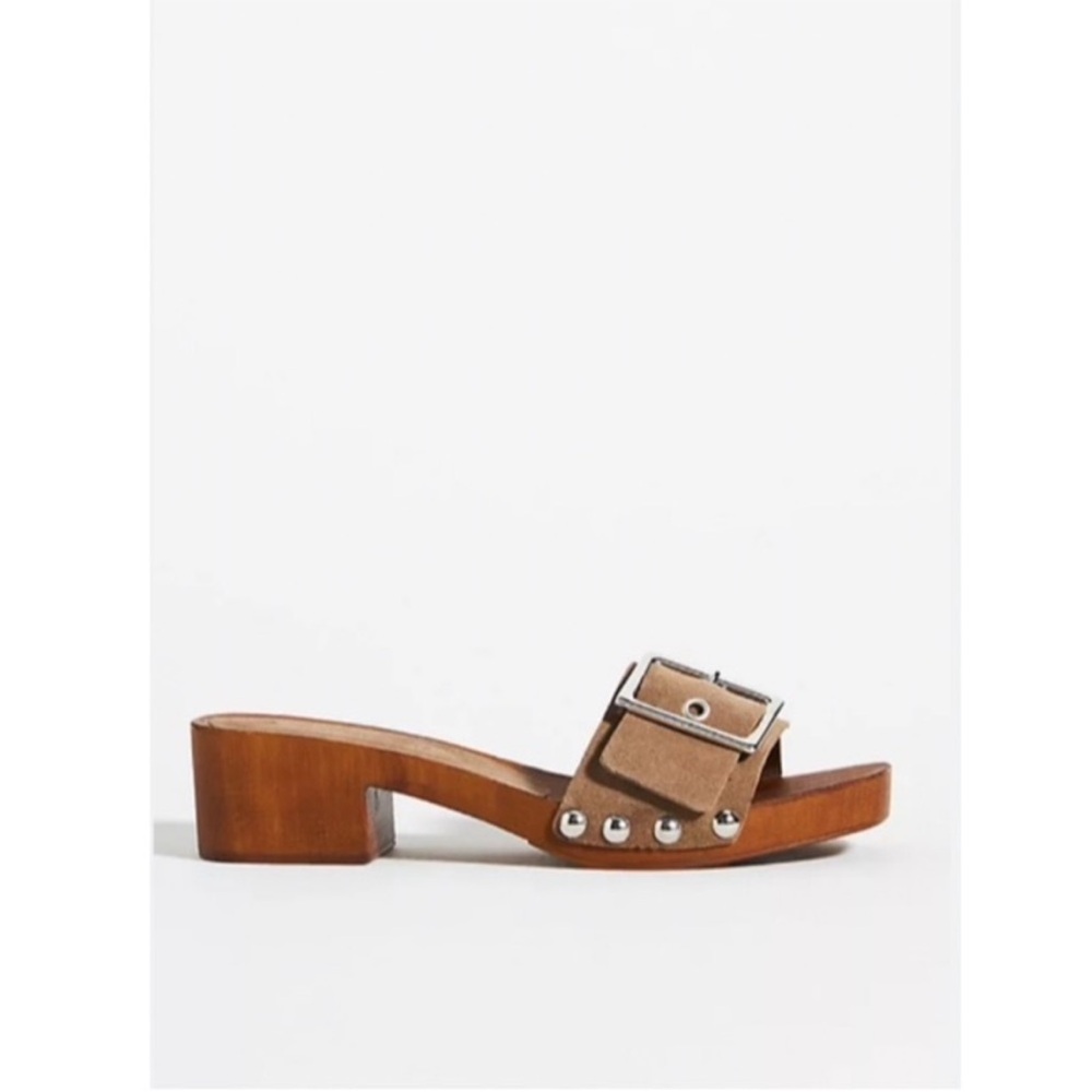 Anthropologie Open Toe Taupe Suede Buckle Sandals - Picture 2 of 8